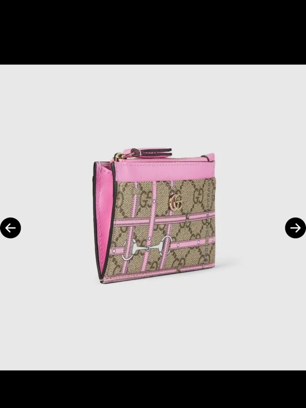 Hello summer Gucci GG Canvas Card Case key holder with Pink Leather Trim NIB - Picture 3 of 5